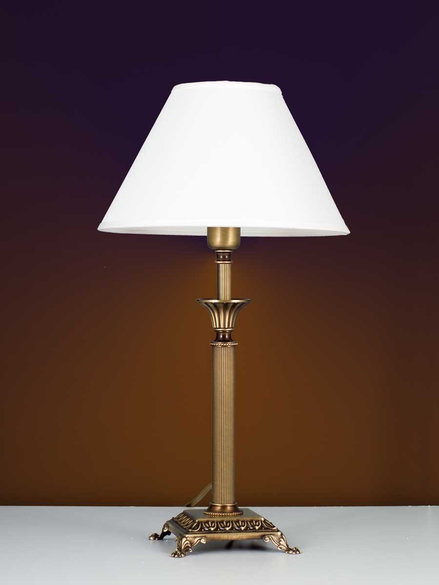 Helios Leuchten Tischleuchte Tischlampe Messing antik Stoffschirm weiß, Schreibtischlampe Nachttischlampe, Handarbeit echtes Messing