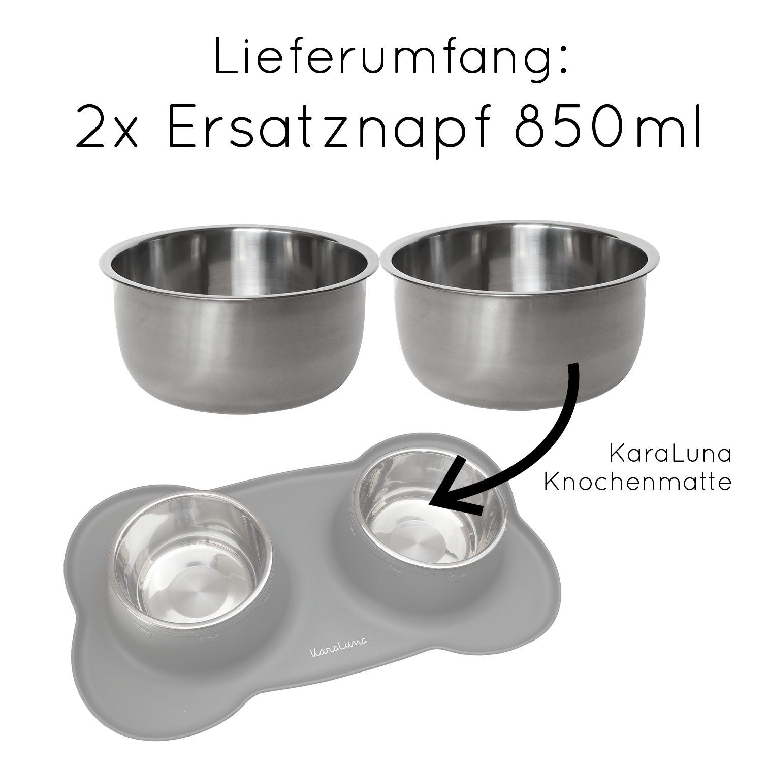 Thumbnail - KaraLuna Futternapf Edelstahl Napf Set 400 ml oder 850 mI Näpfe Ersatznapf Hunde Katzen, Edelstahl