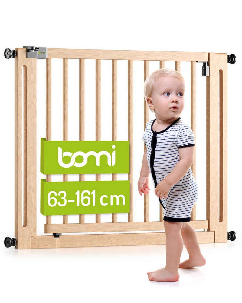 BOMI Türschutzgitter Kinderschutzgitter Miko 63-161 cm, Babygitter Ohne Bohren - 90 Grad Feststellfunktion der Tür