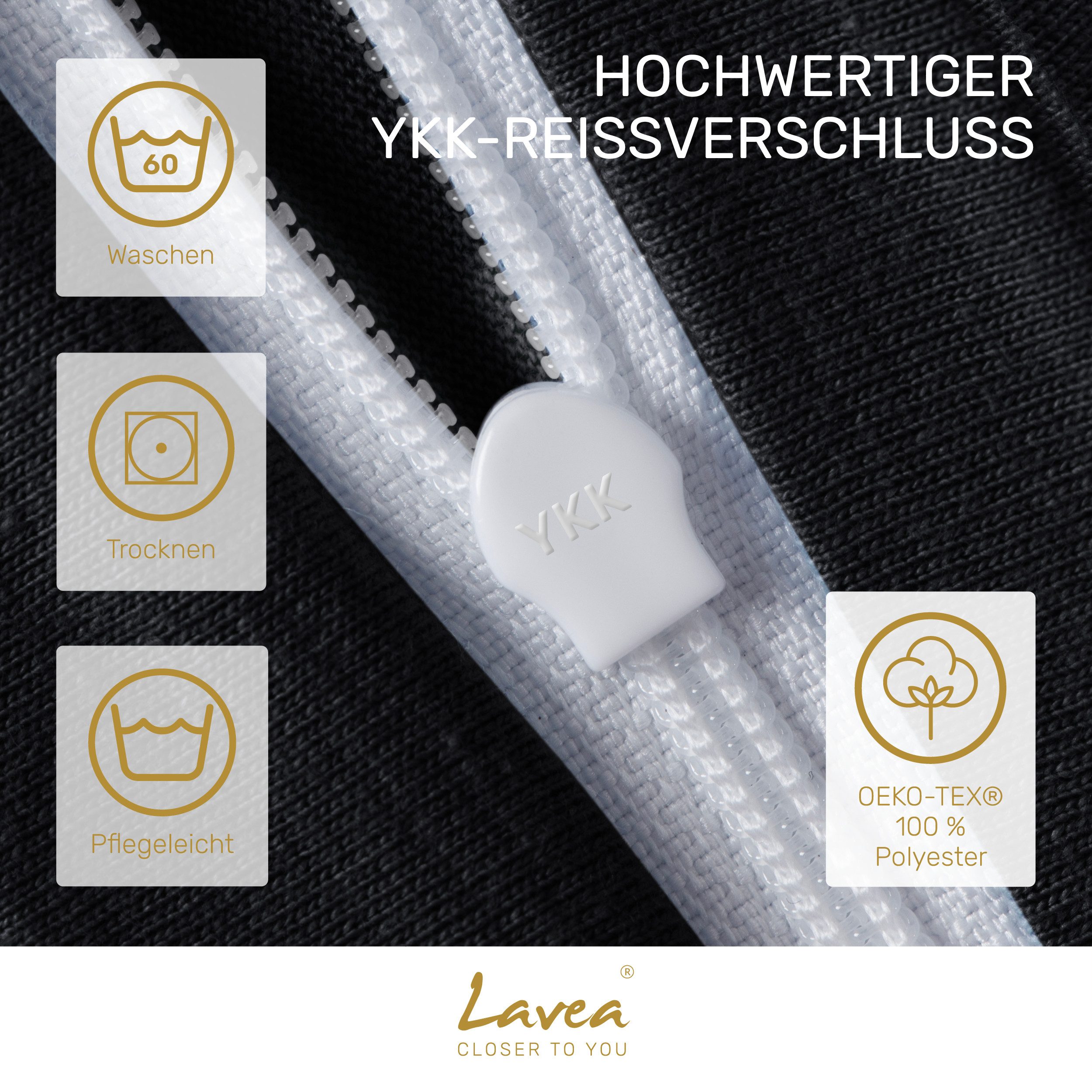 Lavea Kissenbezug 2er Set Kissenhülle Jersey, 100% Baumwolle, Kissenbezüge, (2 Stück), allergikerfreundlich - sicherer YKK-Reißverschluss - waschbar 60°C