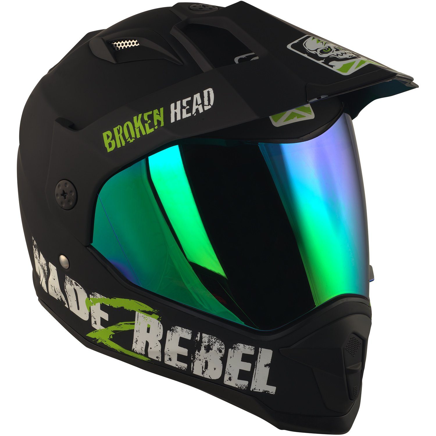 Broken Head Motorradhelm Street Rebel grün, inklusive 2 Visieren