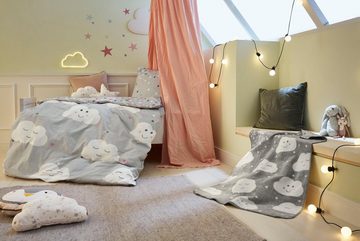 Kinderbettwäsche Clouds mit Wolken und Sternen, s.Oliver Junior, Satin, 2 teilig, Markenbettwäsche aus 100% Baumwolle mit Reißverschluss