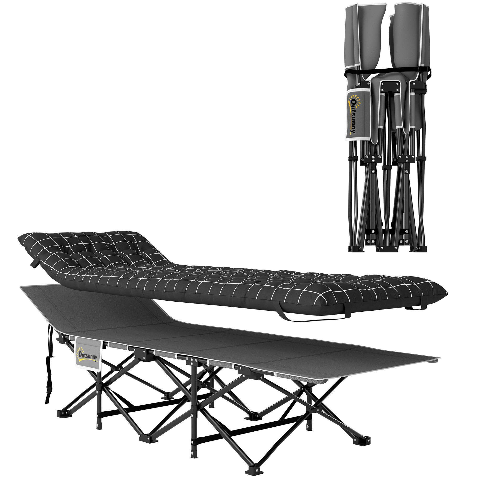 FELIXLEO Feldbett Klappbares Campingbett, Feldbett mit Matratze, ergonomisch, Schwarz (1-St)