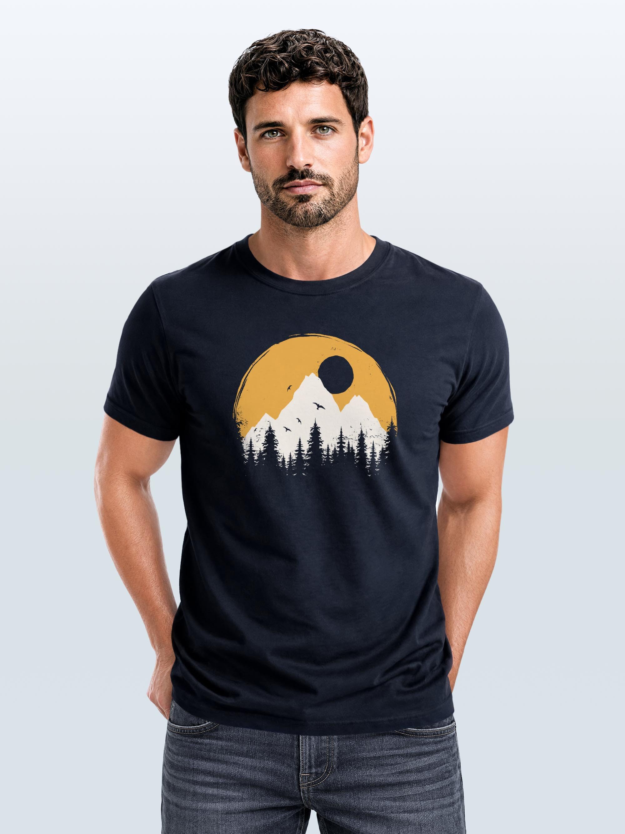 Neverless Print-Shirt Herren T-Shirt Outdoor Print Natural Badge Logo Wandern Fashion mit Print