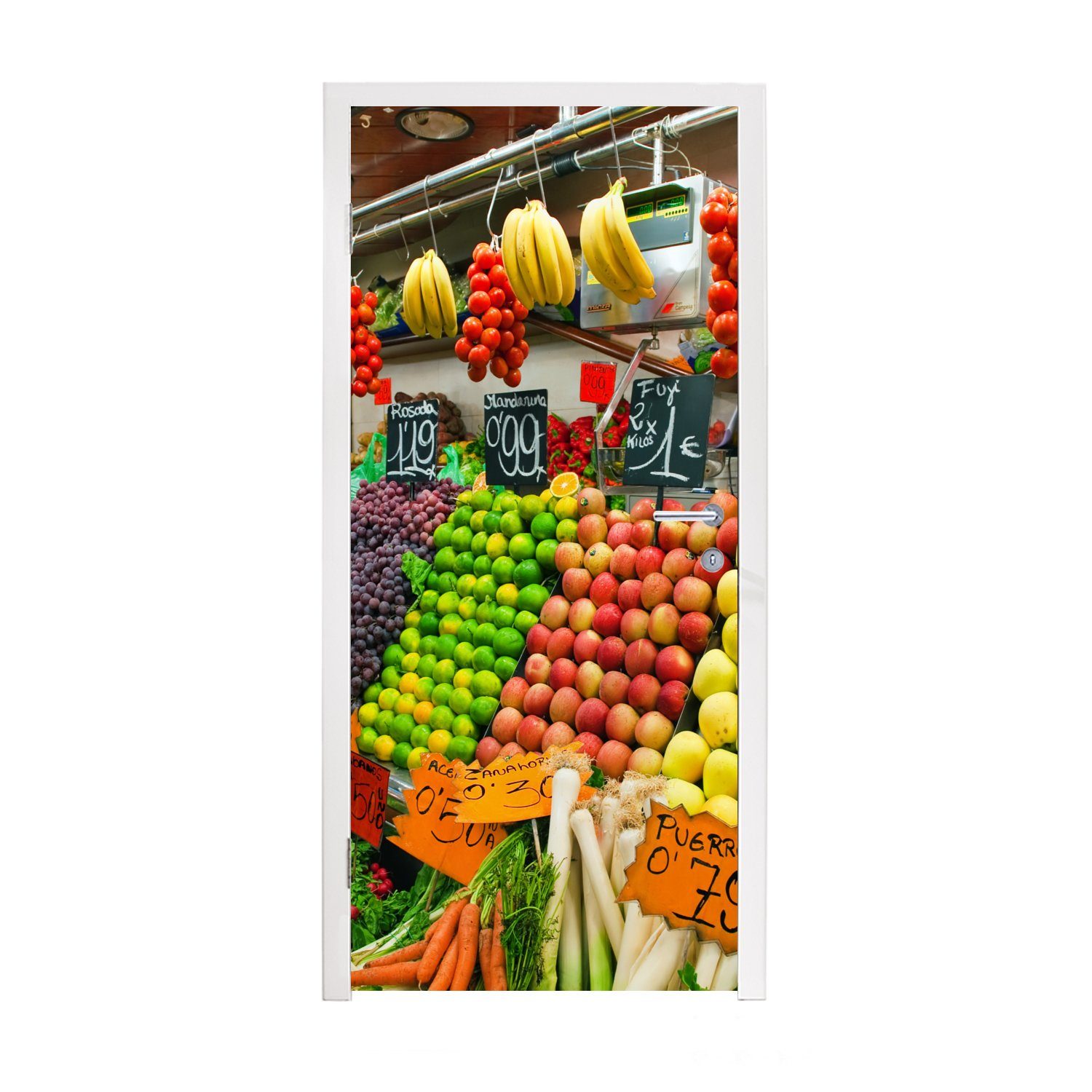 (1 - - 75x205 cm Gemüse Türaufkleber, St), Markt, MuchoWow Fototapete - Behälter Tür, bedruckt, Türtapete Obst für Matt,