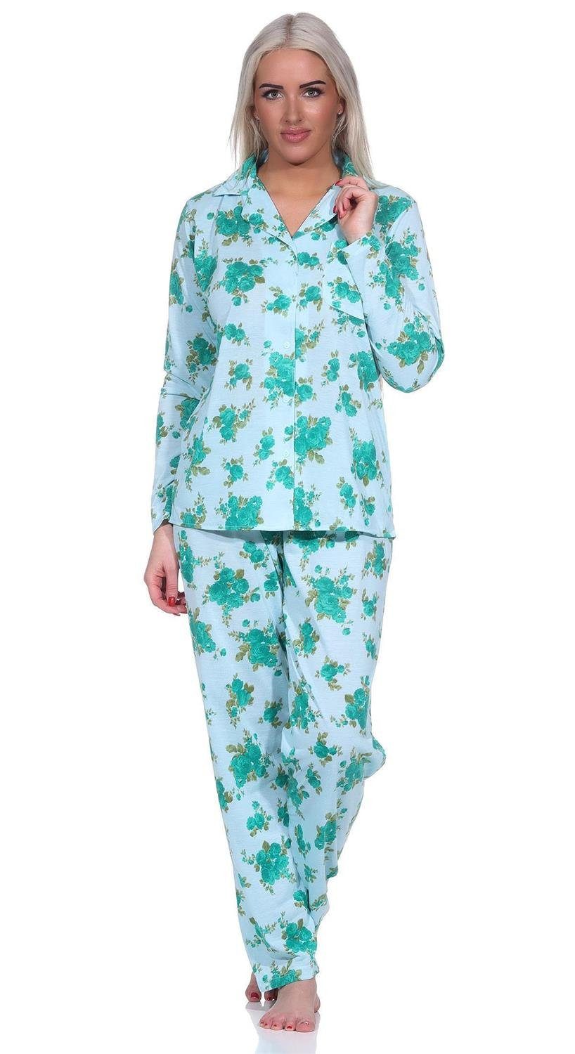 EloModa Pyjama Damen Pyjama lang Hemd Schlafanzug Pyjama-Set Blumenmuster;  M L XL 2XL (2 tlg)
