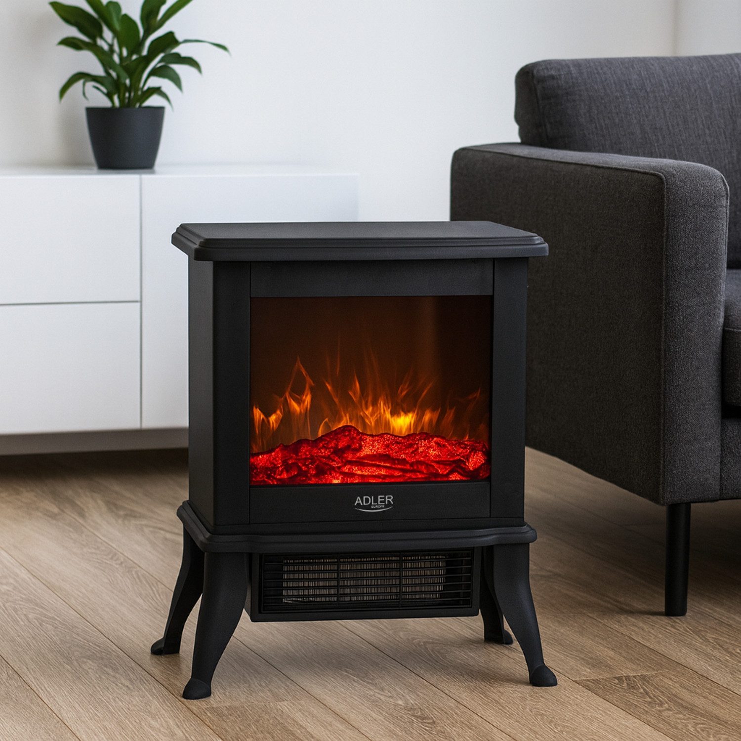 Adler Dekokamin AD 7754 Elektrischer Kamin 1800W 3D Flammeneffekt, 2 Heizstufen, max. Leistung 1800W, Thermostat