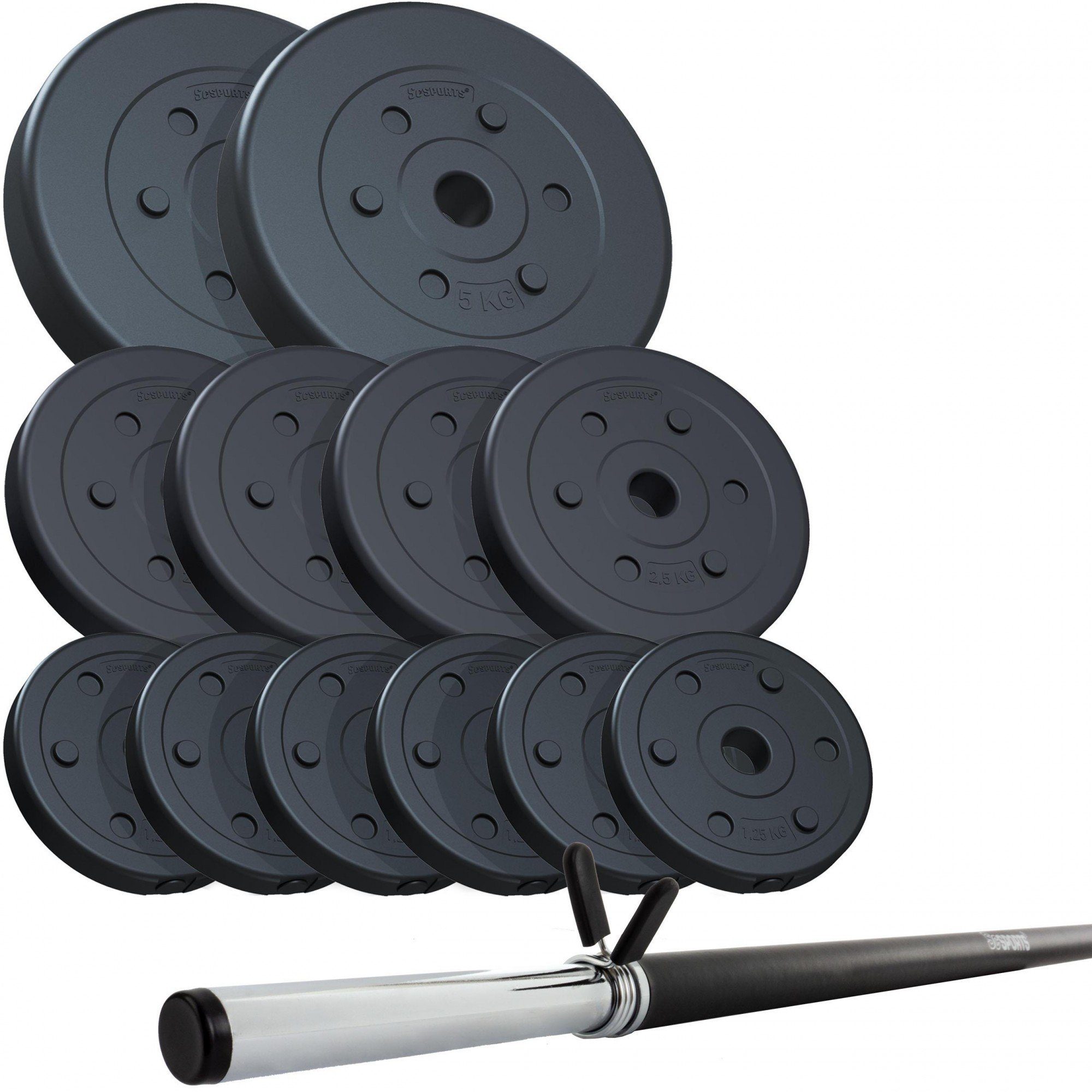 30kg Hantelstange ScSPORTS® Langhantel 140cm Set Hantelset Gewichte Kunststoff