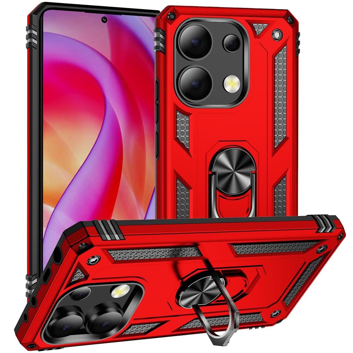 CoolGadget Handyhülle Armor Shield Case für Xiaomi Redmi Note 13 6,67 Zoll, Outdoor Cover Magnet Ringhalterung Handy Hülle für Redmi Note 13 4G