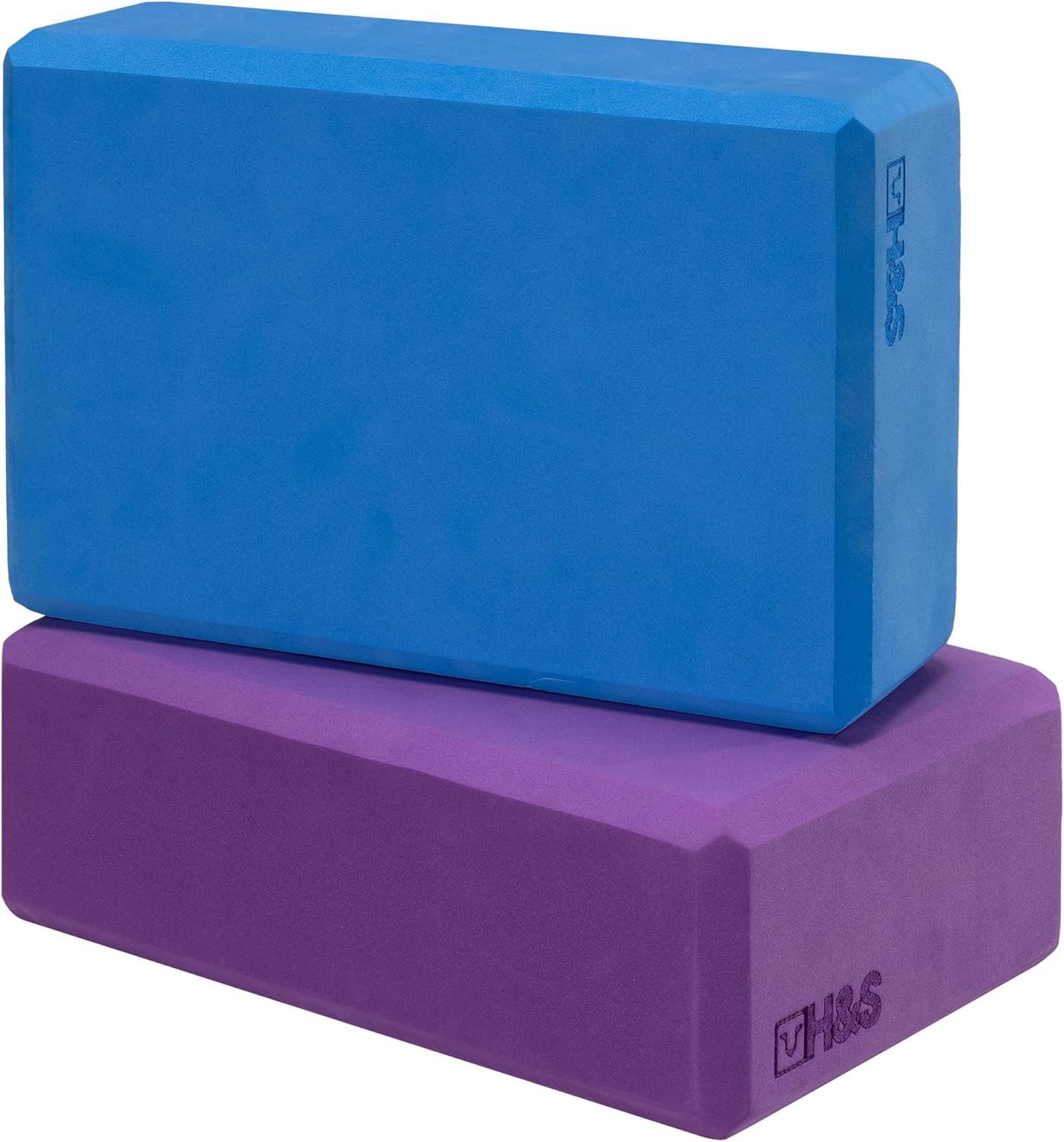 H&S Yogablock H&S 2er Yoga Block Set aus Schaumstoff, blau und lila