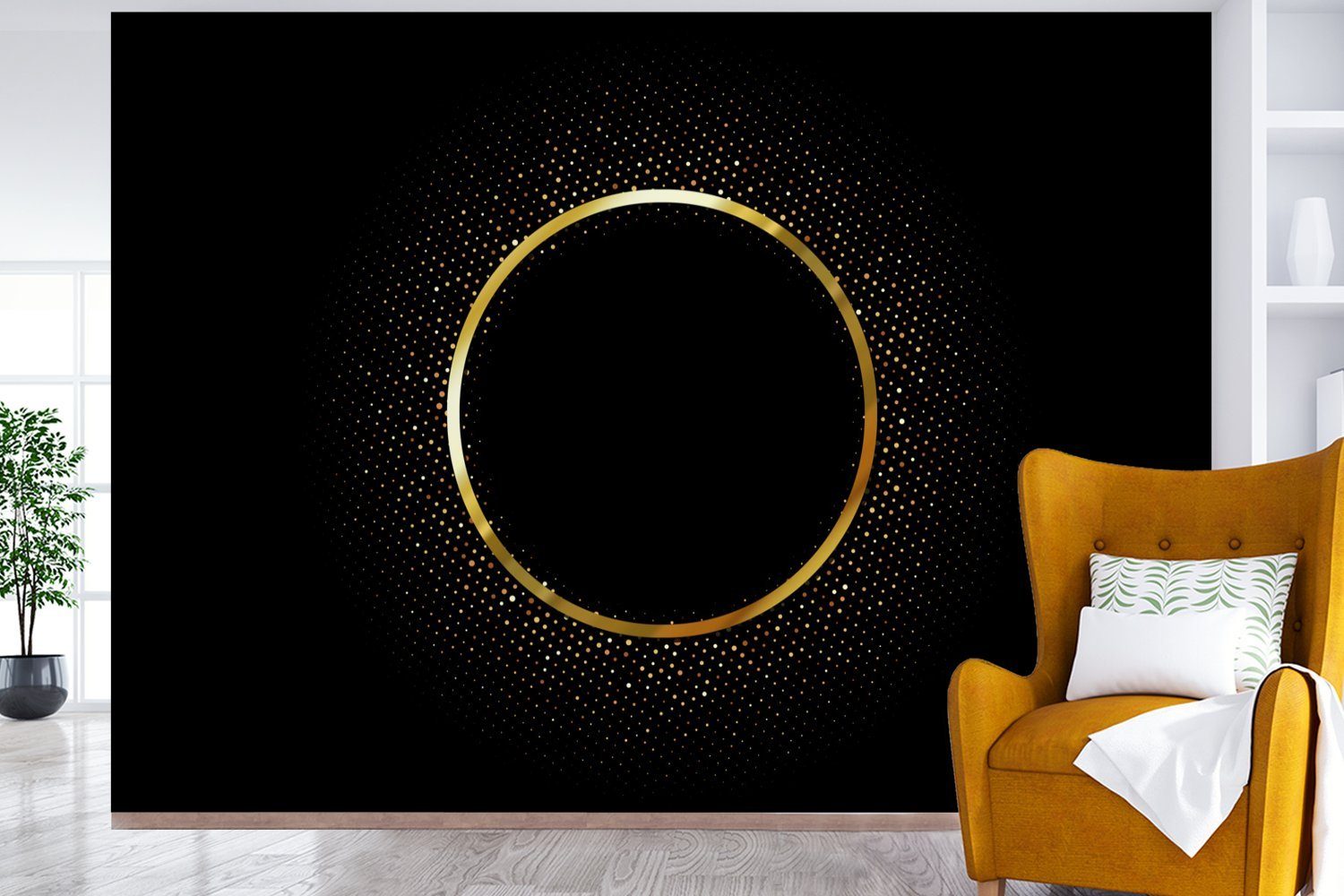 goldenen bedruckt, für Bild St), Montagefertig Wandtapete Kreises MuchoWow Vinyl Abstraktes eines Matt, mit Sternen, Wohnzimmer, Tapete Fototapete (6