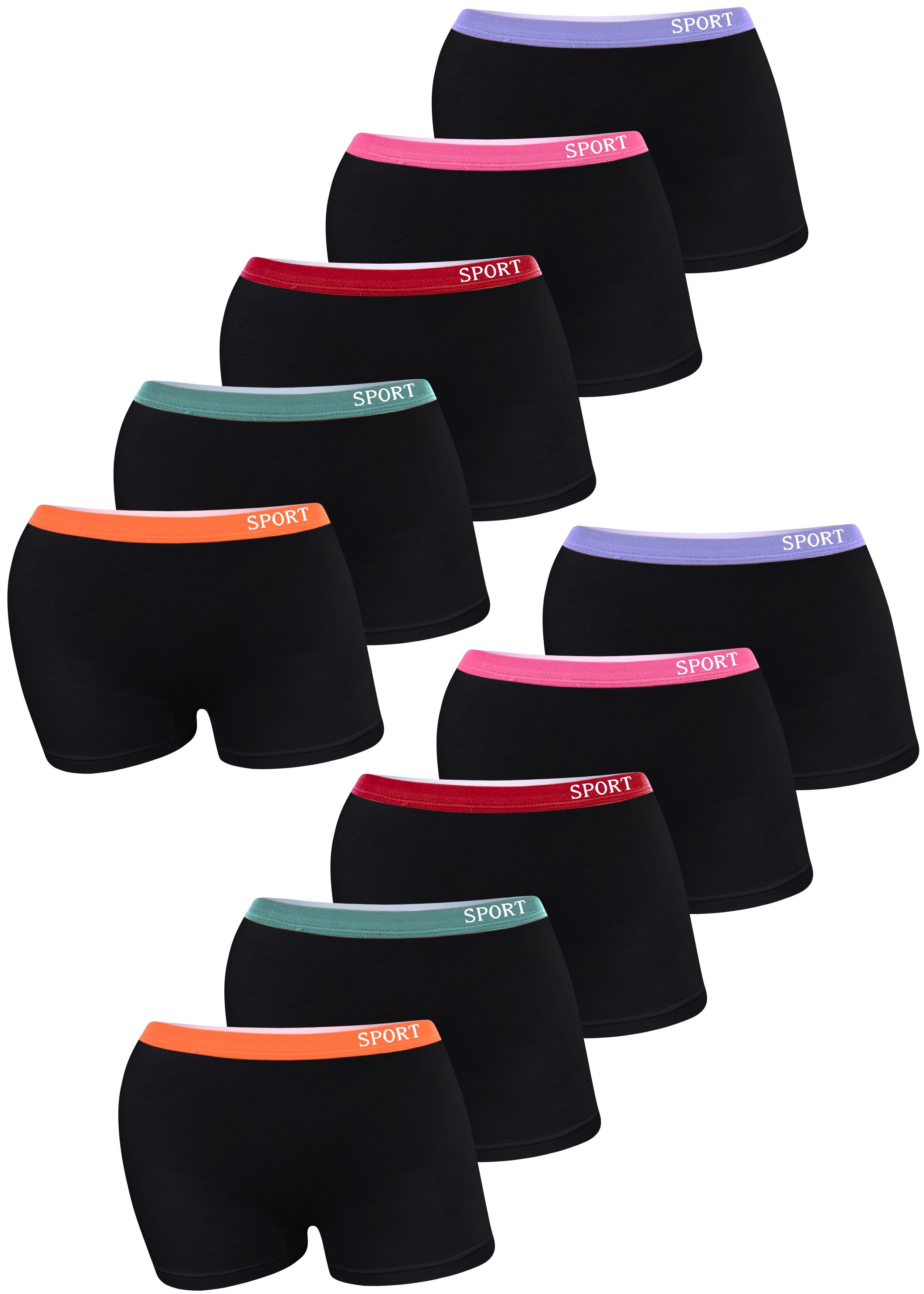 LOREZA Panty 10er Set Mädchen Pantys Boxershorts - Sport - Schwarz (Spar-Packung, 10-St)