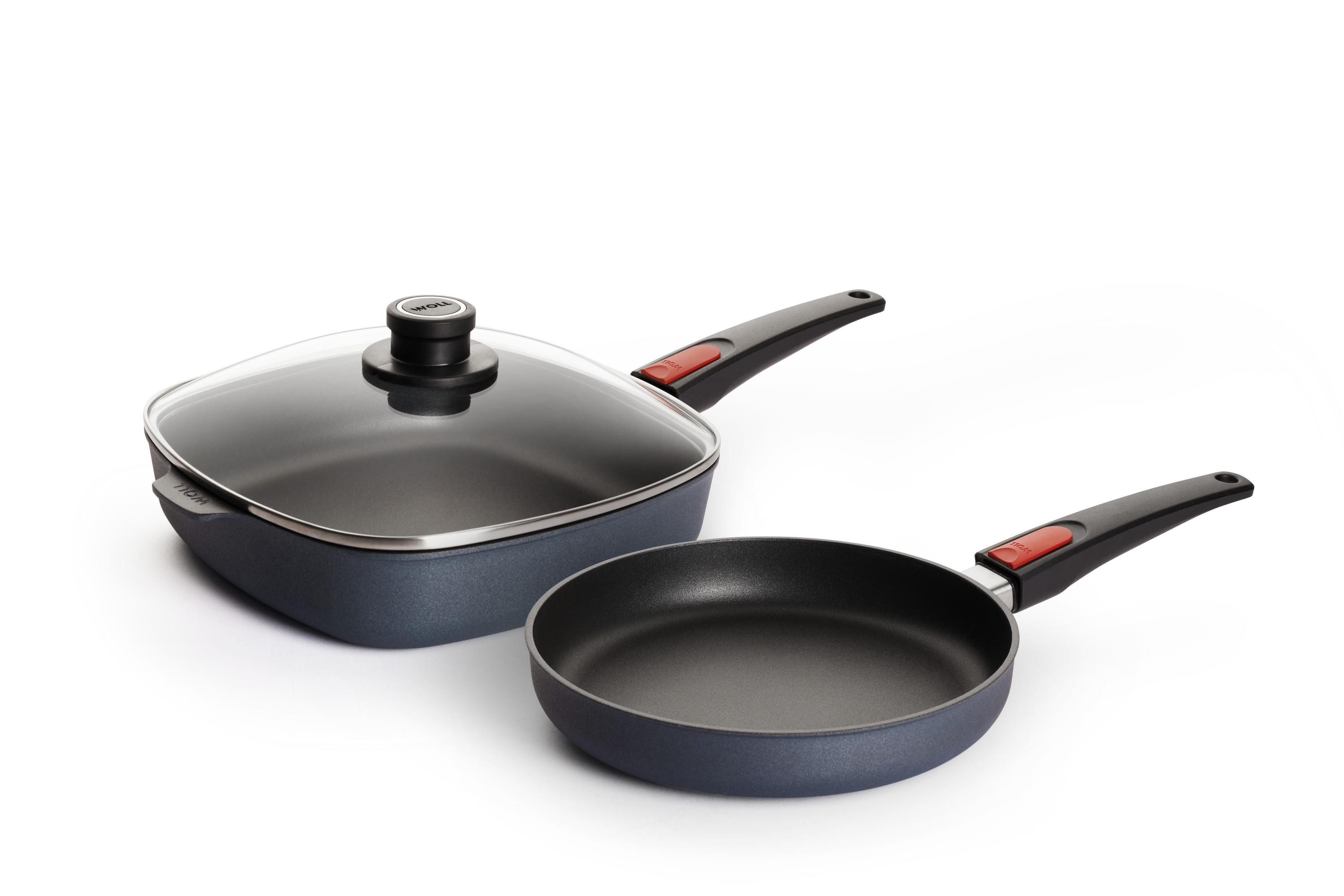 WOLL Pfannen-Set MADE IN GERMANY - Diamond Lite, Aluminiumguss (Set, 3-tlg., 1x Eckpfanne mit Deckel 26x26 cm, 1x Bratpfanne Ø 24 cm), Induktion
