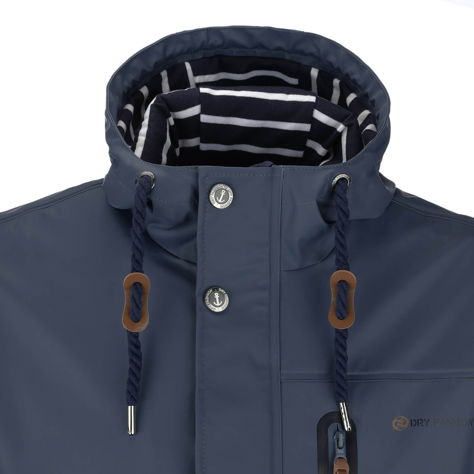 Dry Fashion Regenjacke Lübeck Herren PU-Parka - Outdoor-Jacke Mantel Wasserdicht & Winddicht Verschweißte Nähte, Verstellbare Kapuze, Abgedeckter Reißverschluss