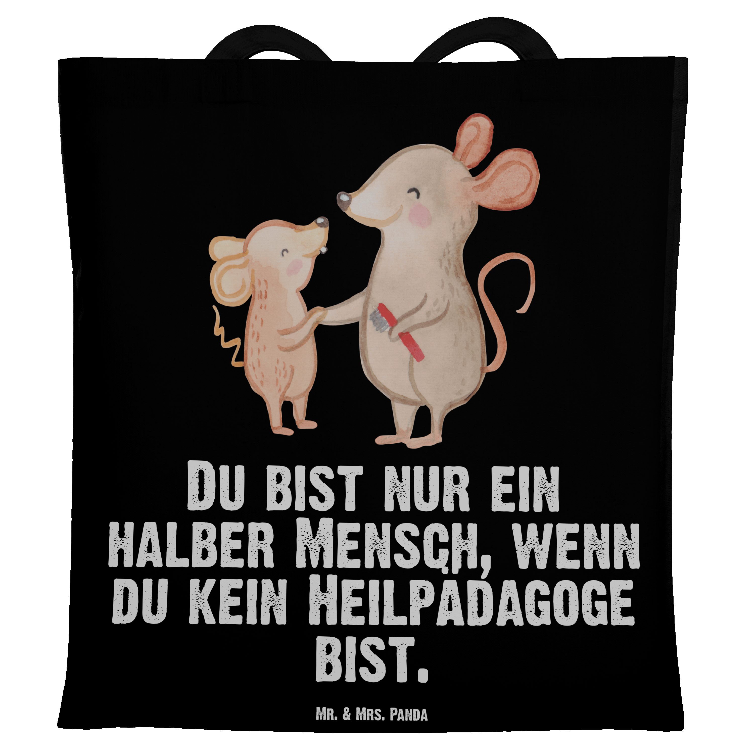 Mr. & Mrs. Panda Tragetasche Heilpädagoge mit Herz - Schwarz - Geschenk, Ausbildung, Heilpädagogik (1-tlg)