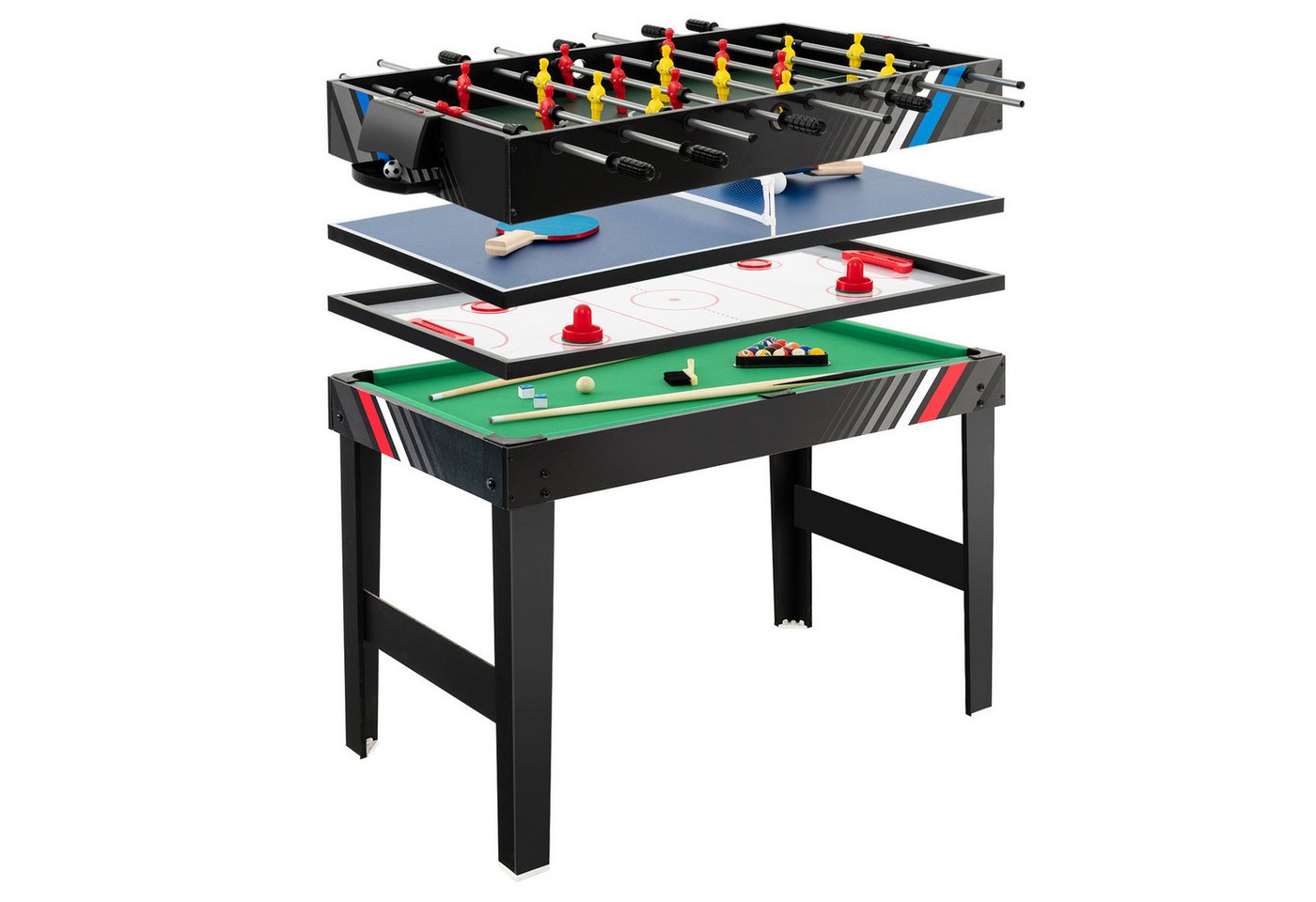 COSTWAY Kickertisch 4 in 1, Tischkicker mit Billard, Push Hockey, Tischtennis