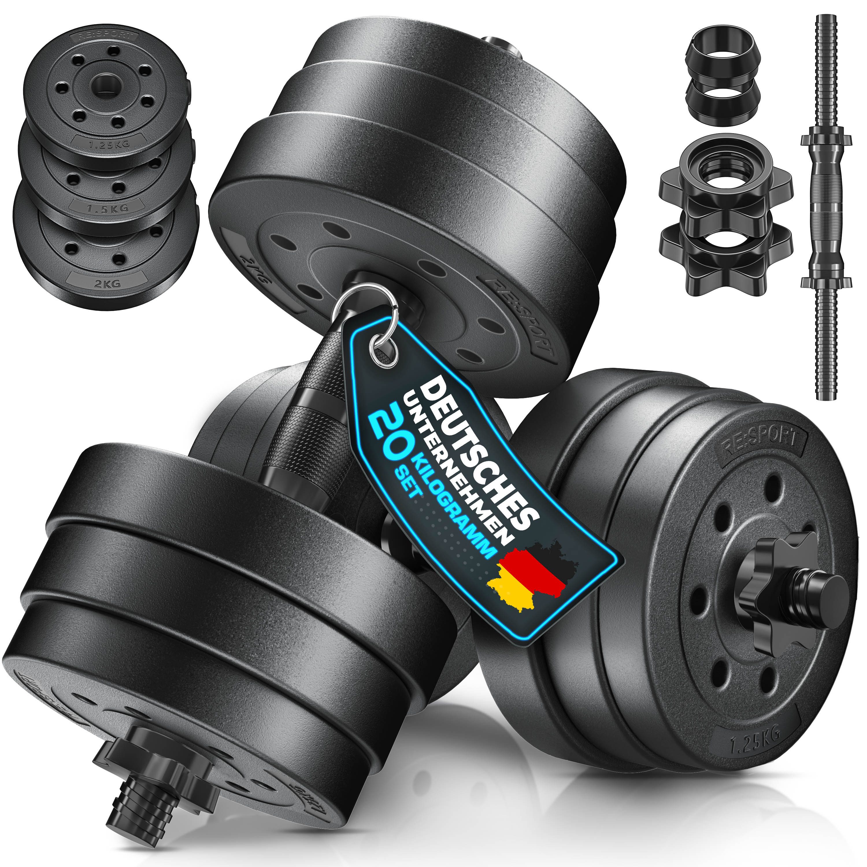 RE:SPORT Hantel RE:SPORT® Kurzhantel Set 15 - 40 kg Hantelset Hantel Krafttraining, (für Muskelaufbau, Workout & Zuhause, mit Gewichten & 4 Sternverschlüsse Fitness Kurzhantel), Hanteln Set verstellbar mit 2 Kurzhanteln Hantel