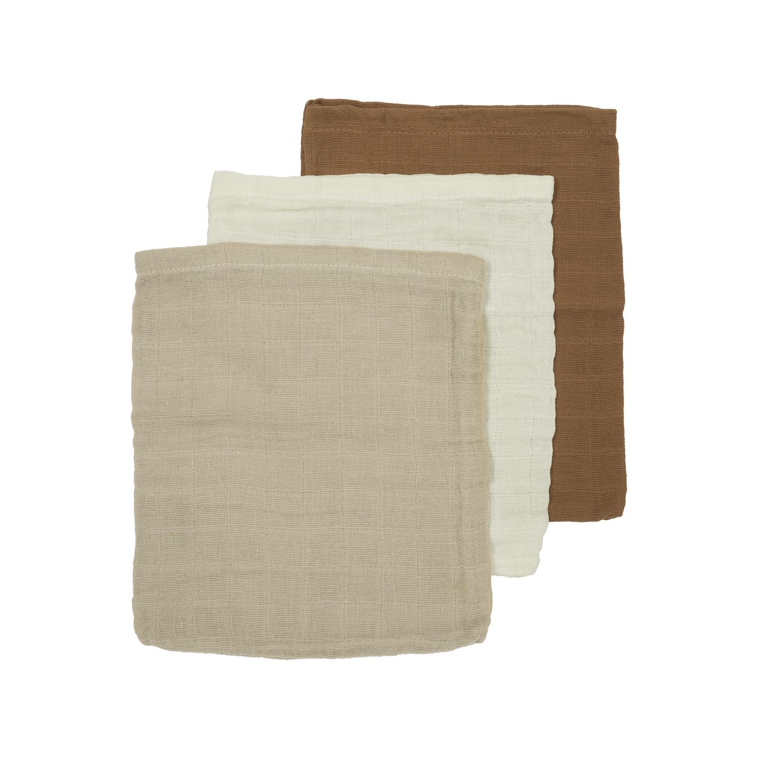 Meyco Baby Stoffwindeln Offwhite/Sand/Toffee (100% Baumwolle, 20x17cm - 3-Pack), 20x17cm - 3-Pack