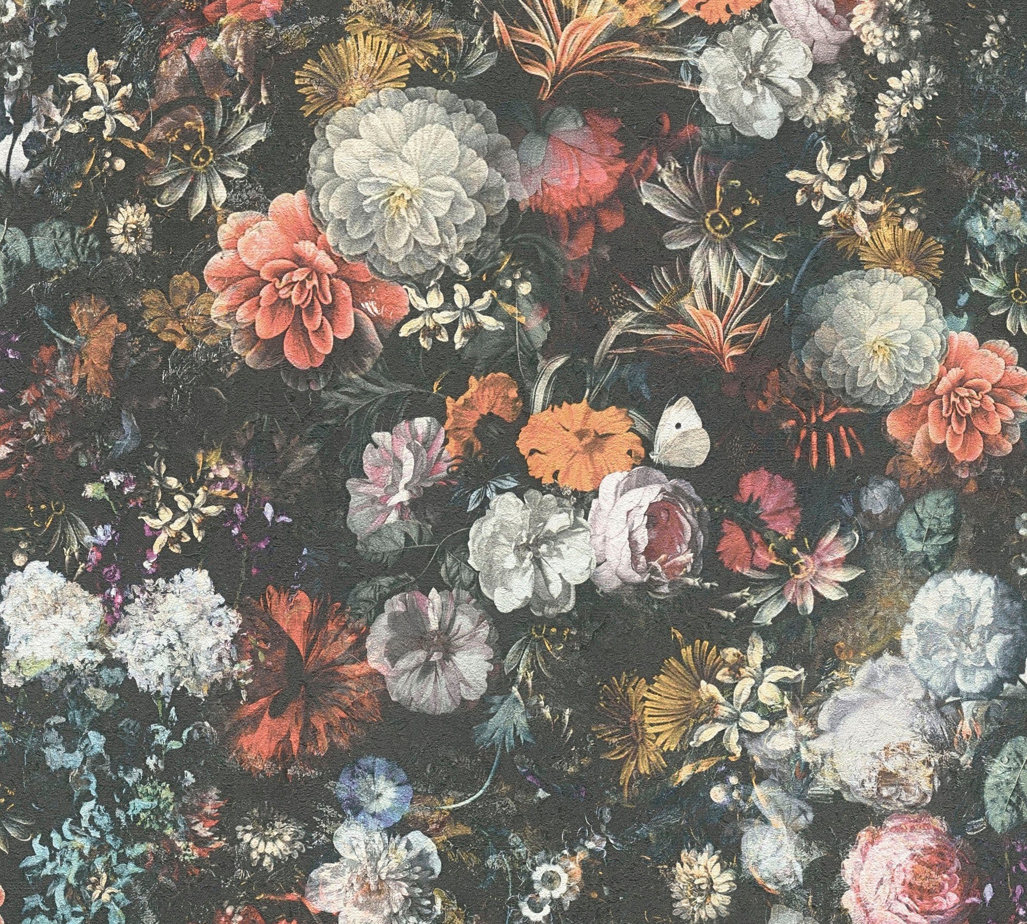 living walls Vliestapete Mata Hari, strukturiert, floral, geblümt, natürlich, Florale Tapete Blumen bunt/schwarz | Vliestapeten