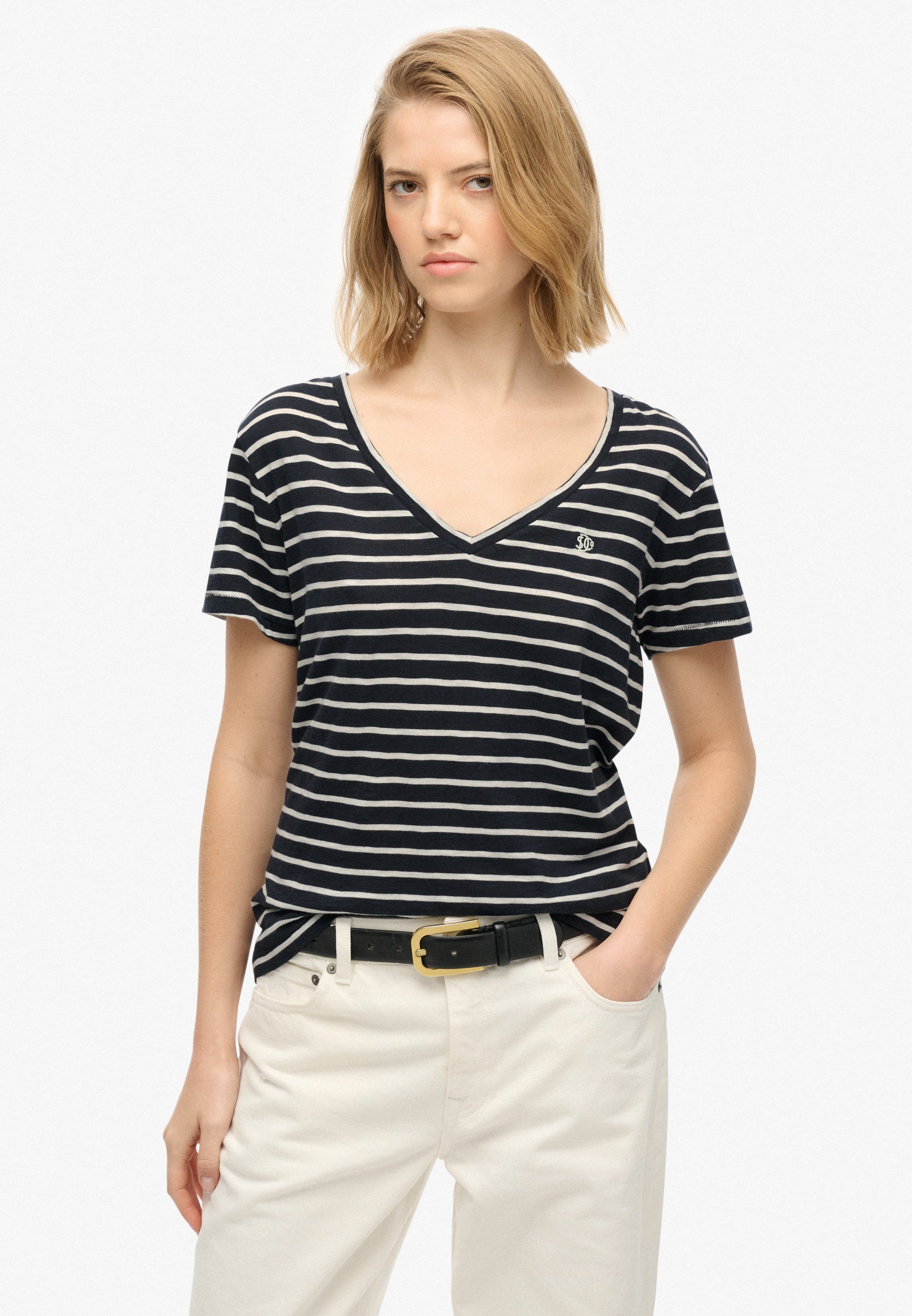 Superdry T-Shirt STUDIOS SLUB EMB VEE TEE Baumwollmischung, relaxed fit günstig online kaufen