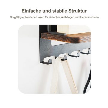 MODFU Wandgarderobe Garderobenleiste Garderobenhaken Wandmontierter Wandregal Kleiderhaken (Regale Küche Wohnzimmer Schlafzimmer Pflanzen CDs Deko usw, mit Ablage aus Massivholz und 7 Haken aus Metall), für Jacken Mäntel Schals Handtaschen Schlüssel und Mehr