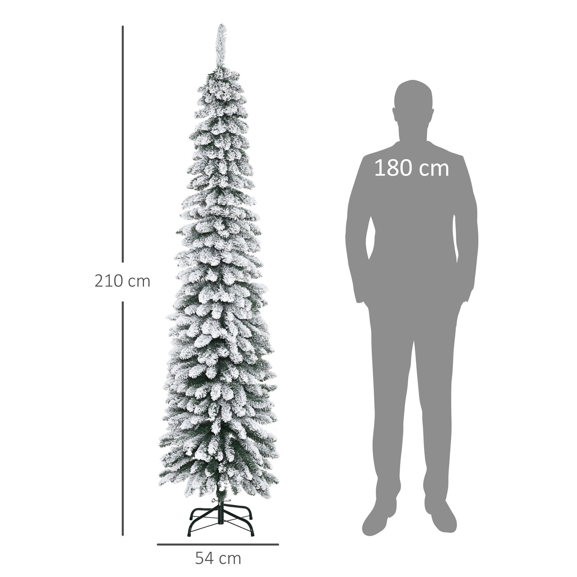 HOMCOM Künstlicher Weihnachtsbaum 210 cm Christbaum mit 490 Spitzen, klappbar Metallständer, Künstlicher Baum, für Weihnachten Deko, grün+weiß