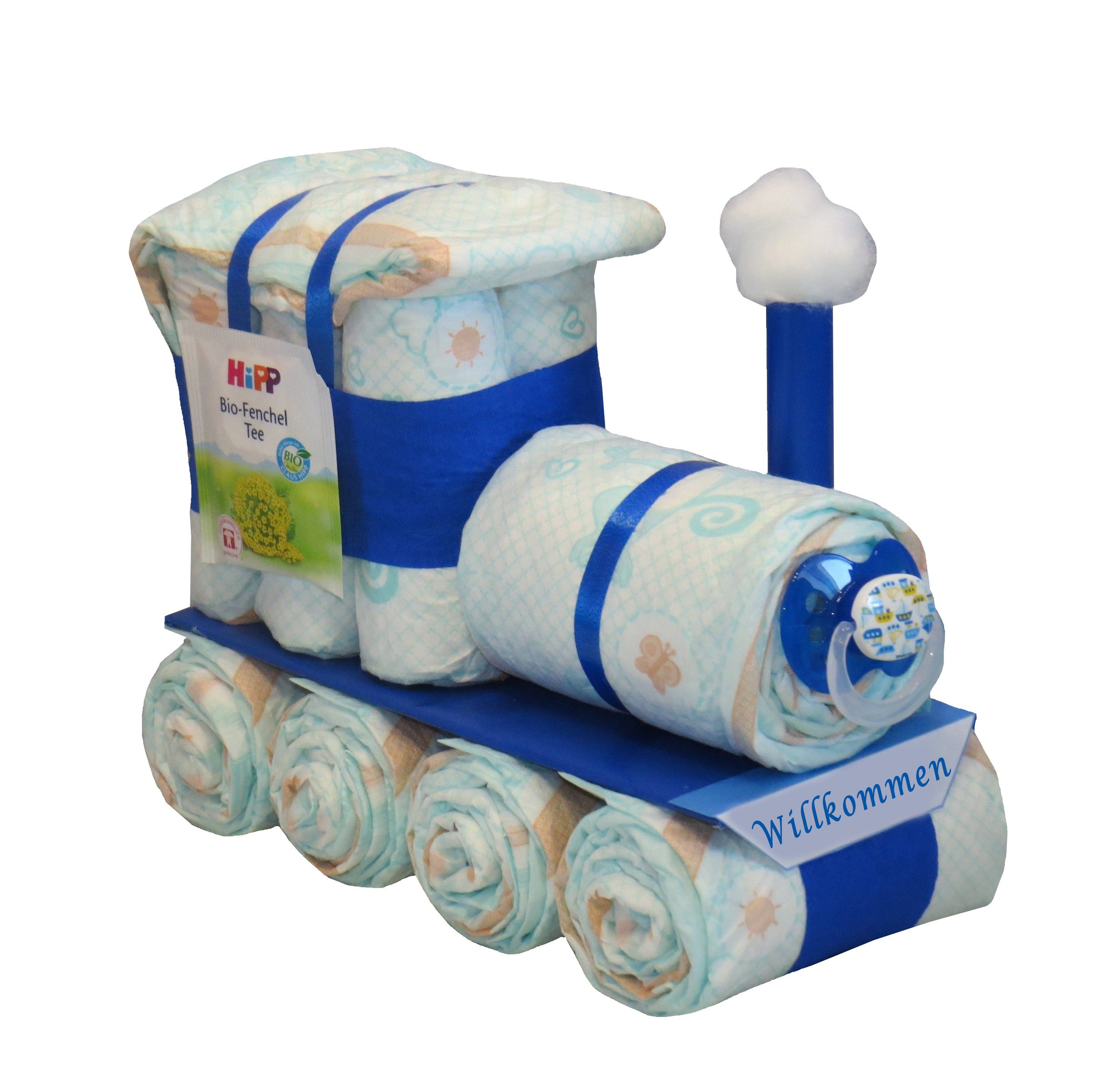 Geschenketorten-Gebhardt Подгузники Windeltorte, Kleine Windellokomotive - Windelzug - Windellok blau, Windelgeschenk
