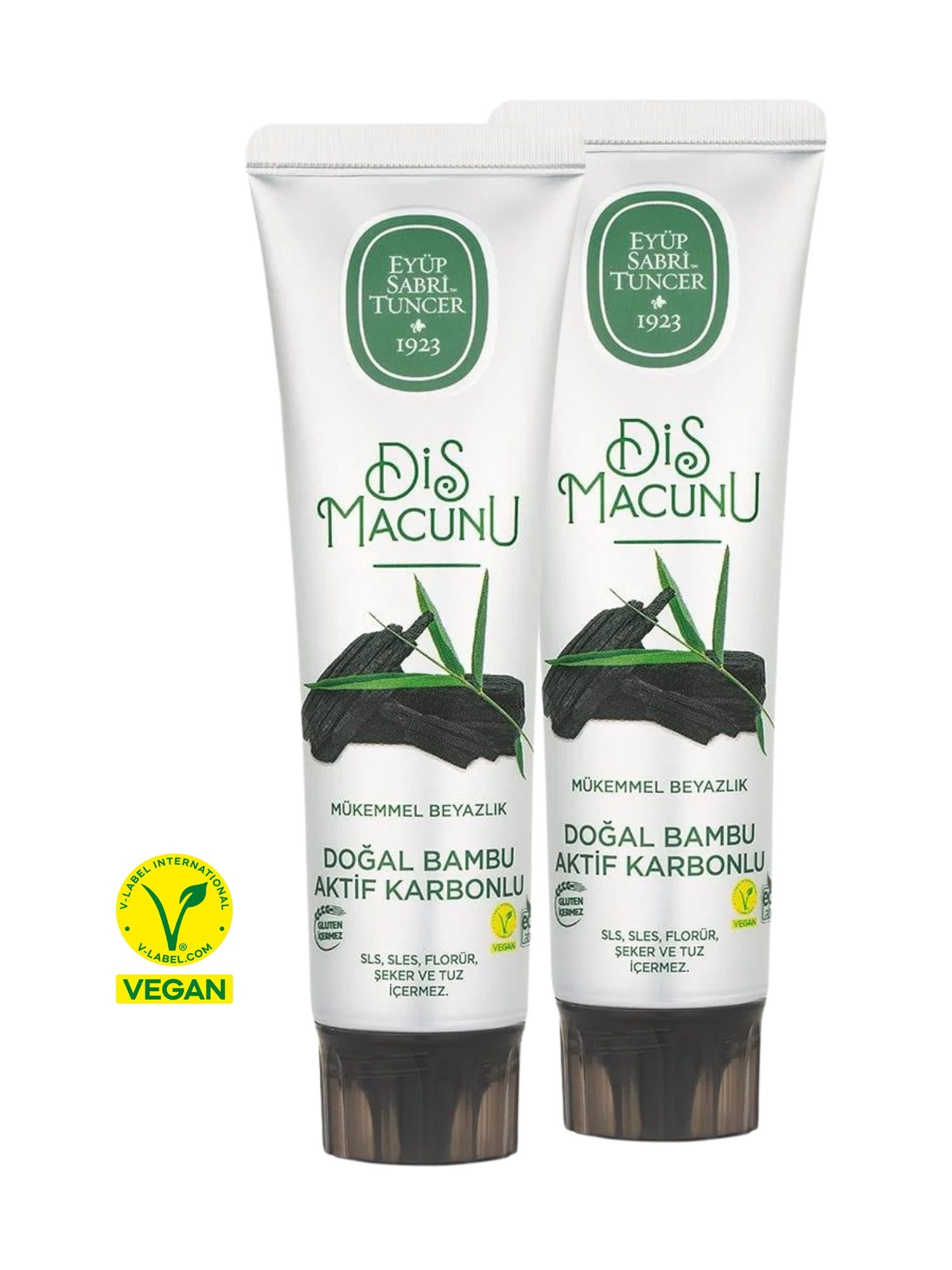 EYÜP SABRI TUNCER Zahnpasta Bambuskohle Zahnpasta – VEGAN - Natürlich weiß, (2-St) Fluoridfrei, Ohne SLS&SLES, Ohne Zucker, Mit Stevia