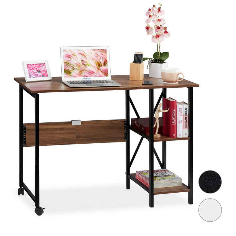 relaxdays Schreibtisch »Schreibtisch klappbar mit Ablagen«, Holz / Schwarz