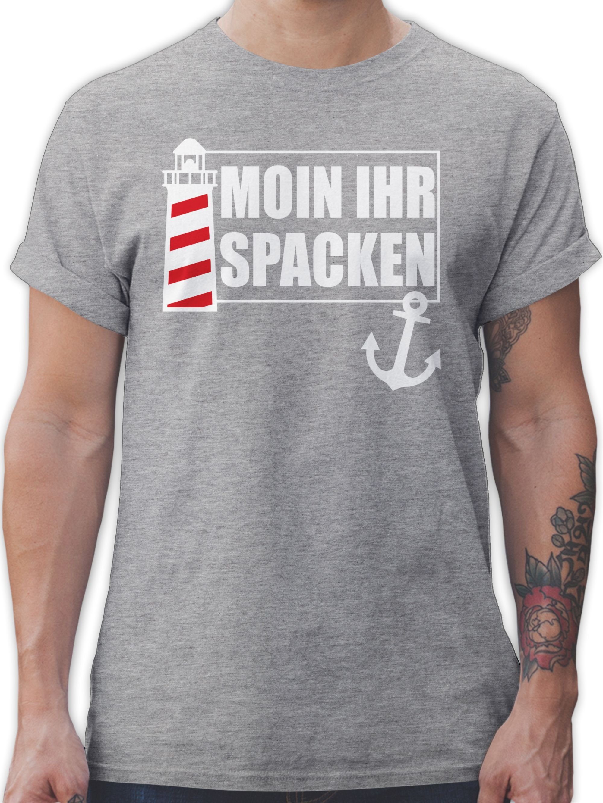 Shirtracer T-Shirt Moin ihr Spacken mit Leuchtturm - weiß Sprüche Statement 02 Grau meliert