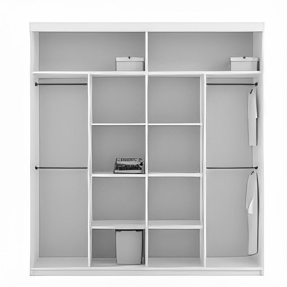 MOEBLO Kleiderschrank LEXI (mit Schiebetüren, Garderobe mit Einlegeböden und Kleiderstange, mit flexibler Innendekor Konfiguration) - (BxHxT): 203x217x62 cm