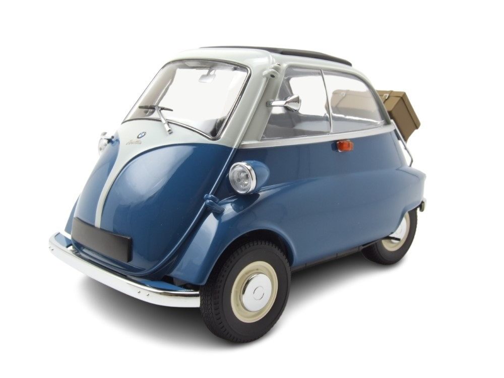 Minichamps Modellauto BMW Isetta 1955 blau weiß, Maßstab 1:18