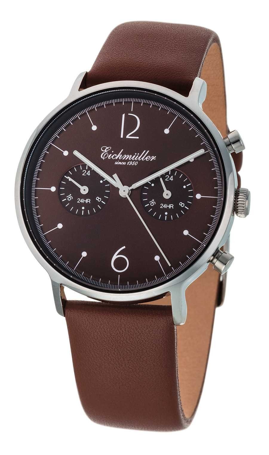 Eichmüller Lederband braun Multifunktionsuhr Slim-Gehäuse 3034-04 40 Herrenuhr mm