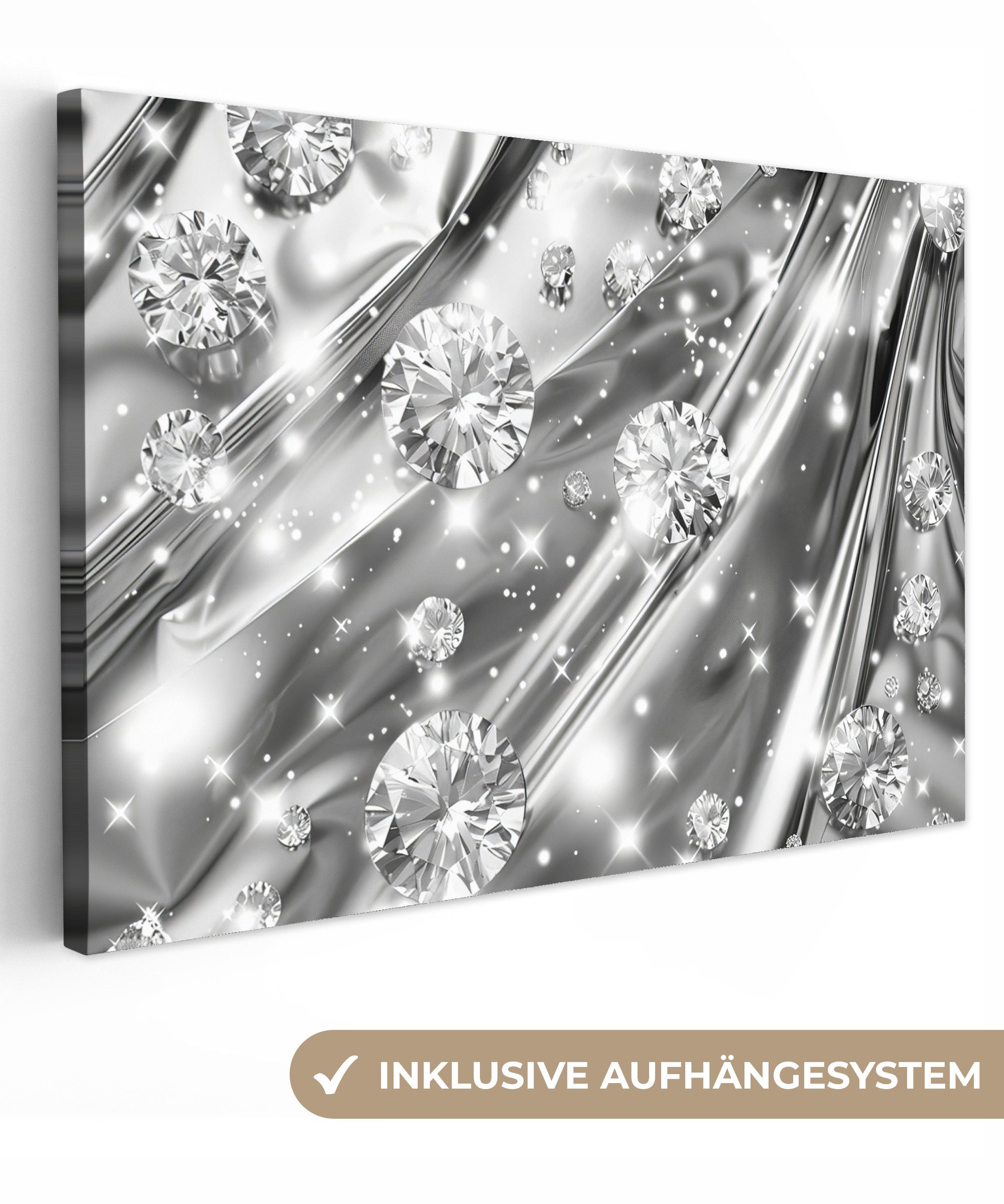 OneMillionCanvasses® Leinwandbild Abstrakt - Diamant - Luxus - Modern - Silber, Fotodruck (1 St), Leinwand Изображения Klein, Wand Аксессуары для дома Aesthetic 30x20 cm