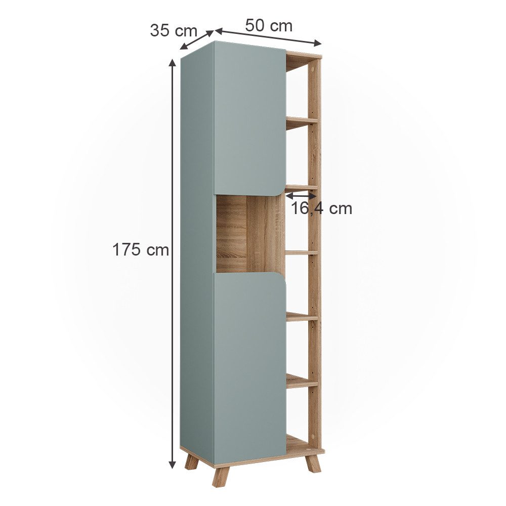 Vicco Hochschrank Karen, Sonoma/Blau, 50 x 175 cm mit 2 Türen günstig online kaufen