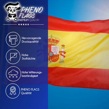 PHENO FLAGS Flagge Premium Spanien Flagge 90 x 150 cm Spanische Fahne (Hissflagge für Fahnenmast), Inkl. 2 Messing Ösen