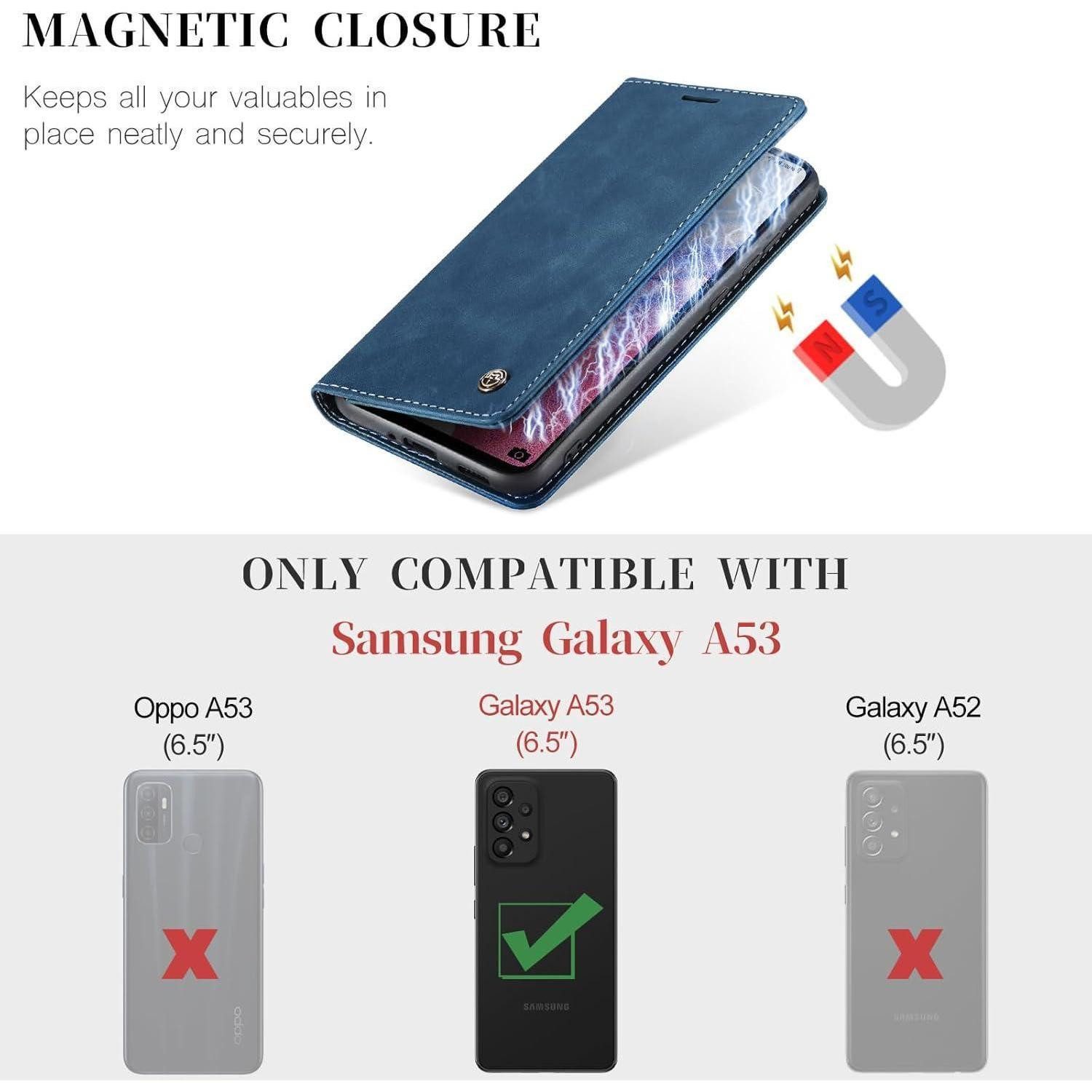 LuxusKollektion Flip Case Handyhülle Samsung Galaxy A53 5G Premium Leder klappbar blau