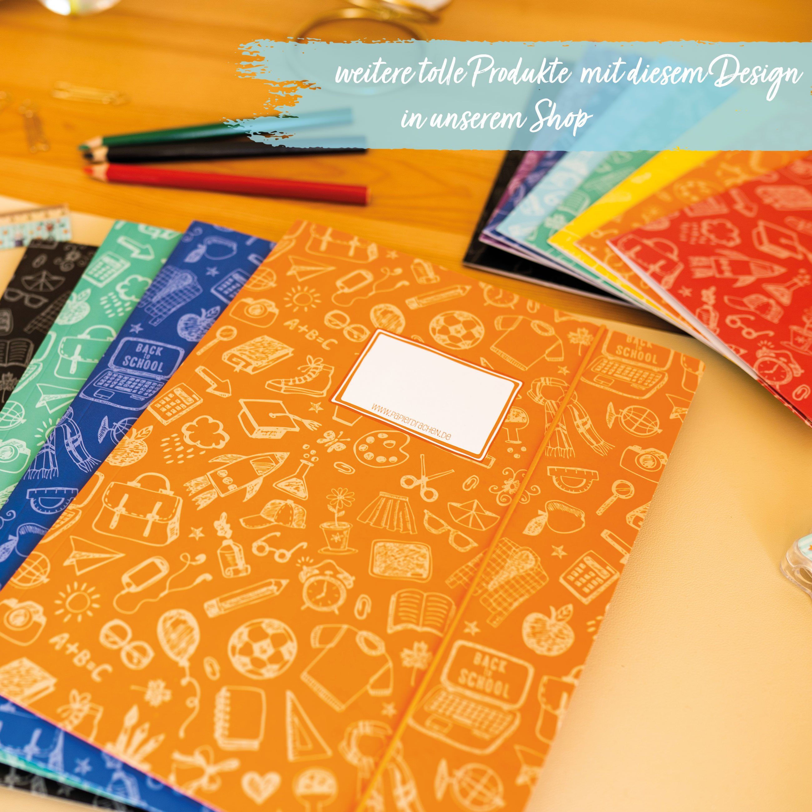 PAPIERDRACHEN Schulheft 8 Schnellhefter aus Karton – DIN A4 – tolles Designs – Bild 5 von 5