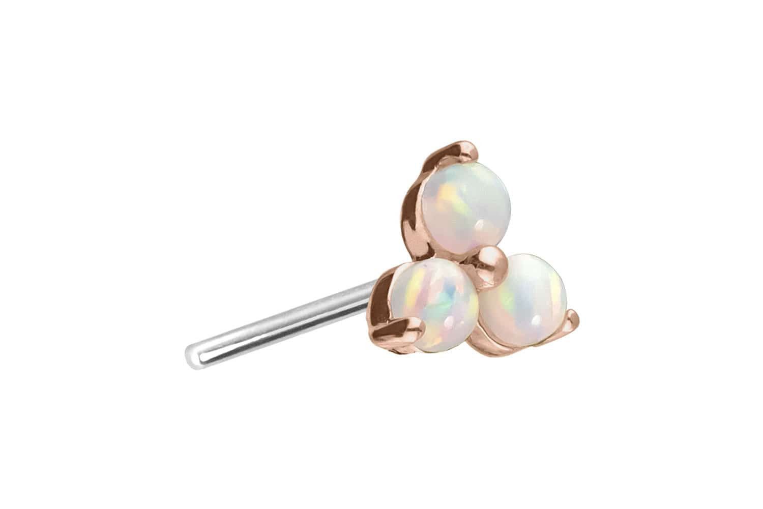Piercing-Set 14 Karat Gold Aufsatz mit Titan Push Pin BLUME + 3 SYNTHETISCHE OPALE