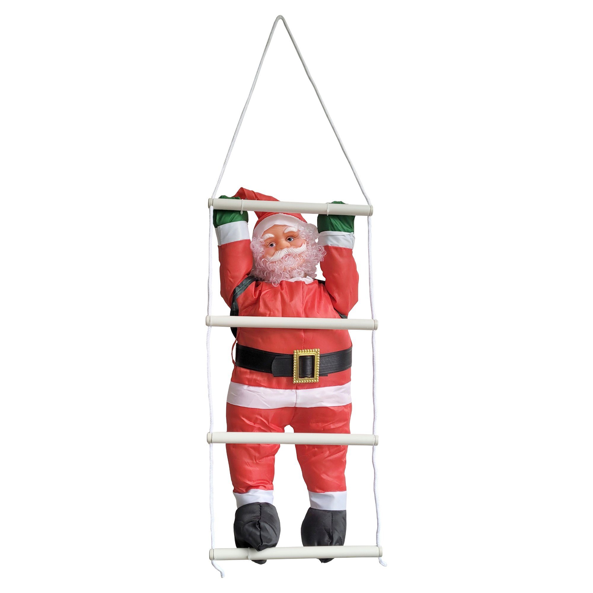 en.casa Weihnachtsfigur, Nikolaus auf Leiter 125cm Weihnachtsdekoration rot