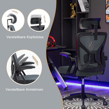 symino Bürostuhl Ergonomisch geformter Sitz mit hoher Dichte und Alcantara-Polsterung, Verstellbare Kopfstütze und Armlehnen, grauer Gaming-Stuhl