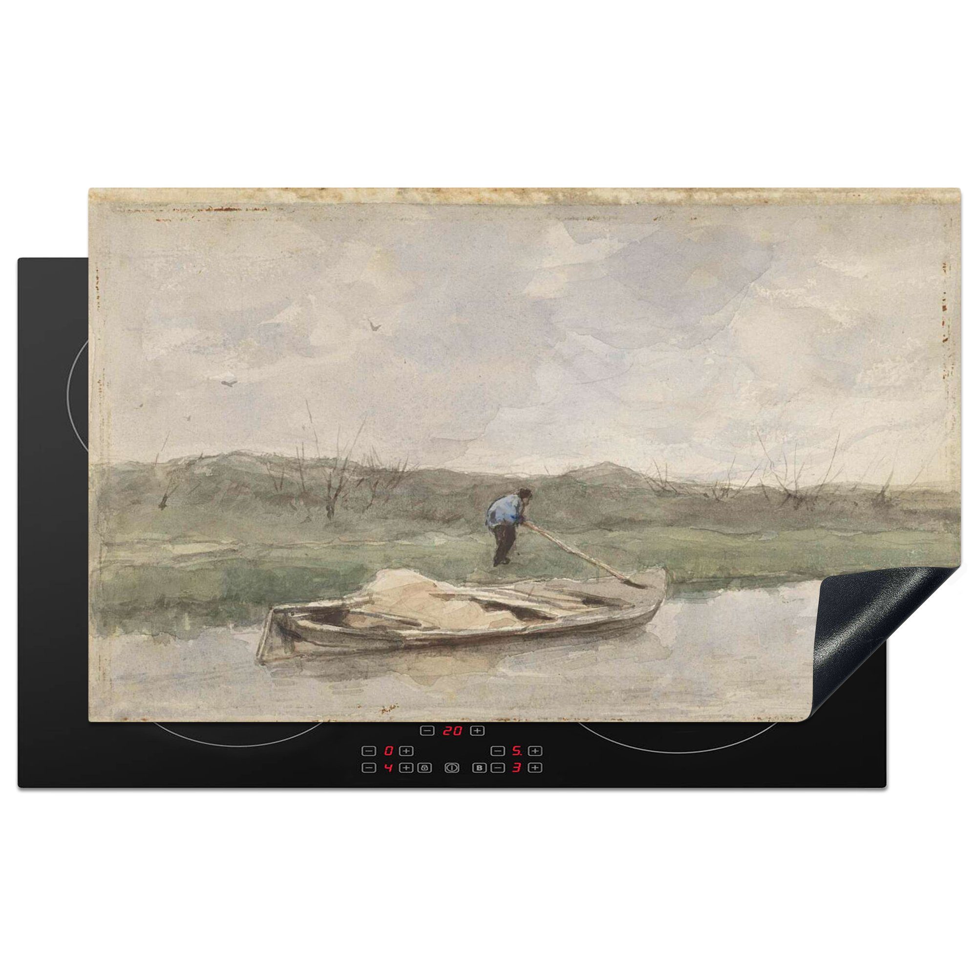 MuchoWow Herdblende-/Abdeckplatte Sandkahn - Gemälde von Anton Mauve, Vinyl, (1 tlg), 83x51 cm, Ceranfeldabdeckung, Arbeitsplatte für küche