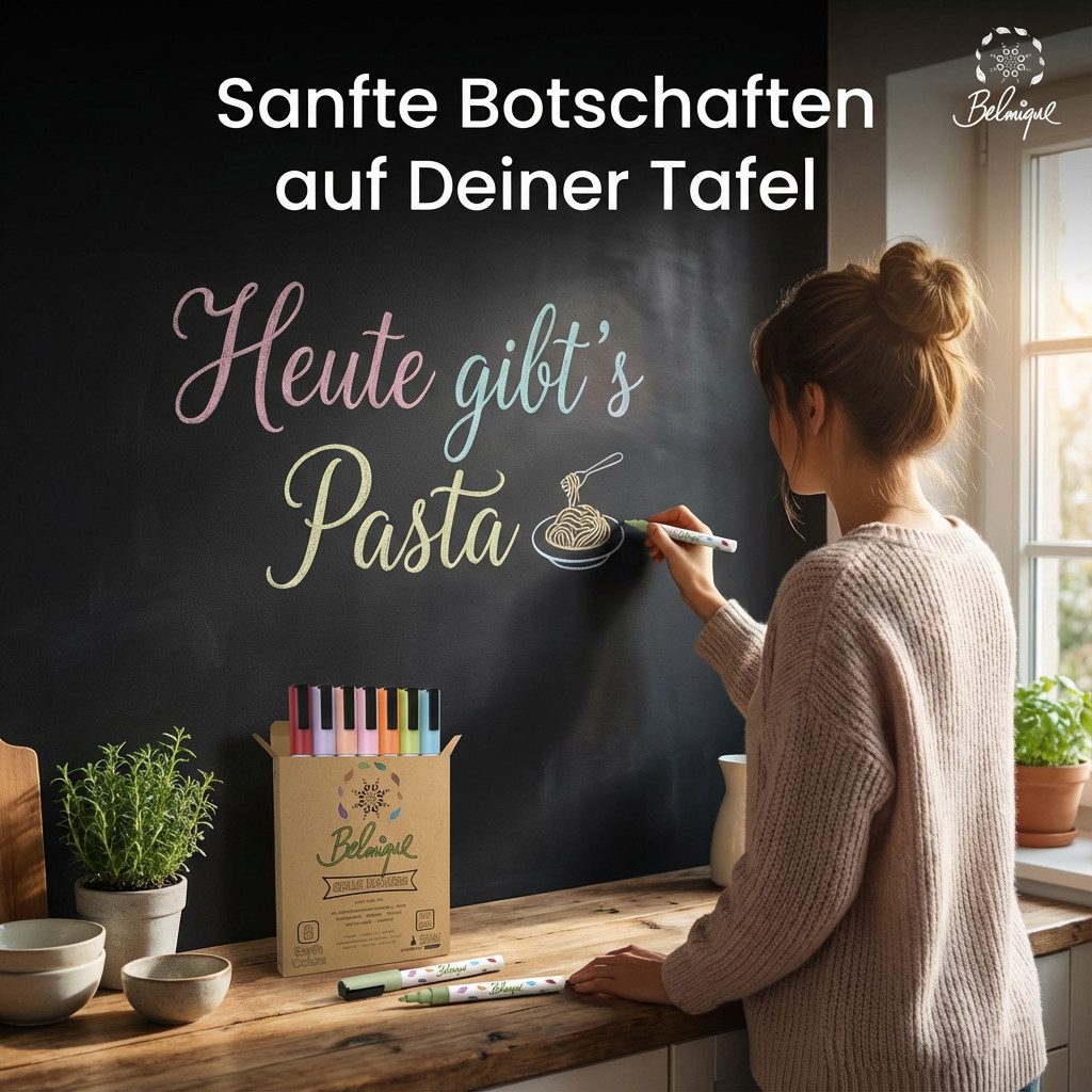 Belmique Malkreide Kreidemarker - Kreidestifte Pastellfarben, (Set, 8-tlg), Ideal für Tafel, Fenster, Whiteboard - Feine Rund-& Schrägkeilspitze – Bild 4 von 5