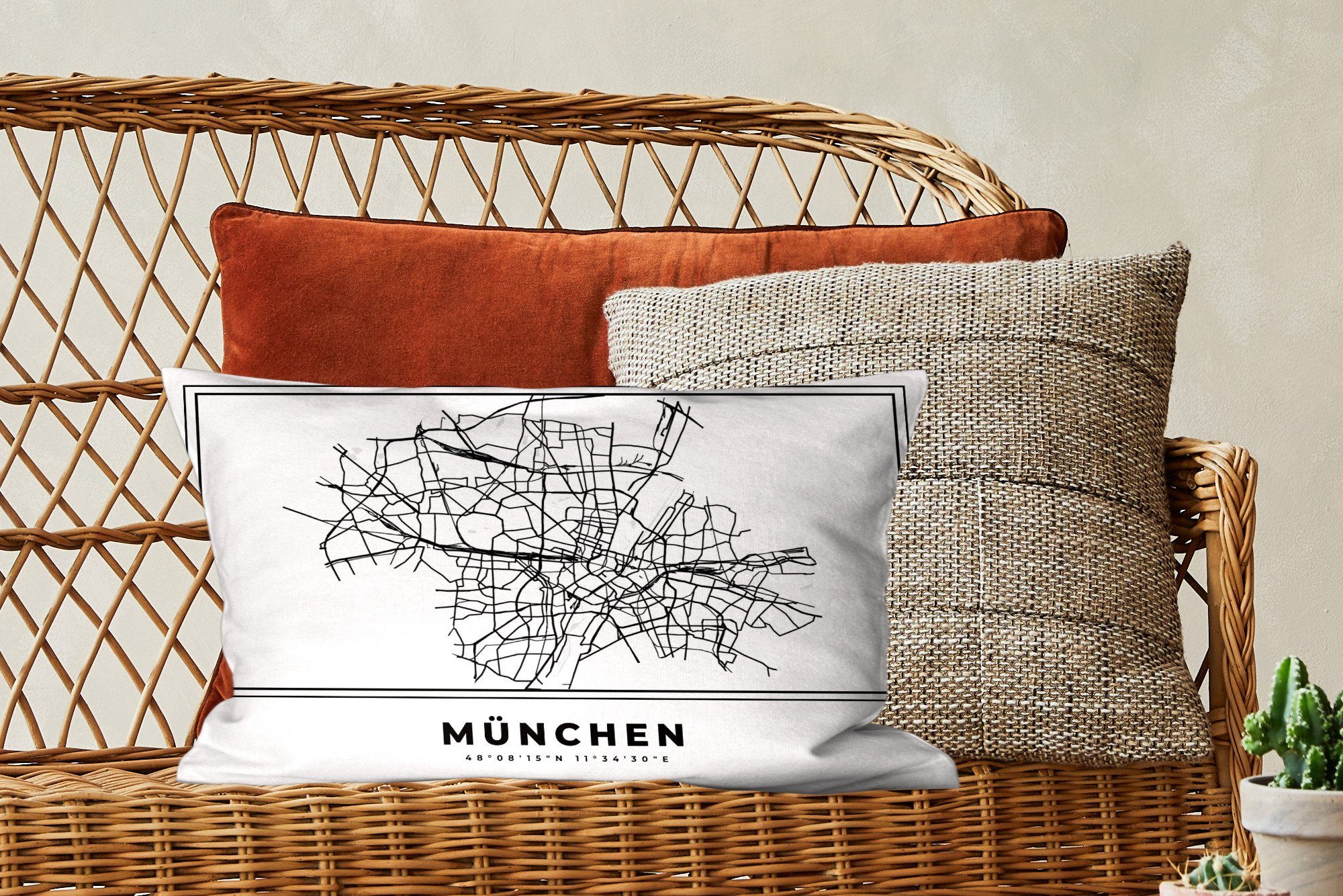 Stadtplan - Füllung, - Karte MuchoWow Dekoration, München - Wohzimmer Schlafzimmer Zierkissen, Dekokissen Schwarz-Weiß, Deutschland Dekokissen mit -
