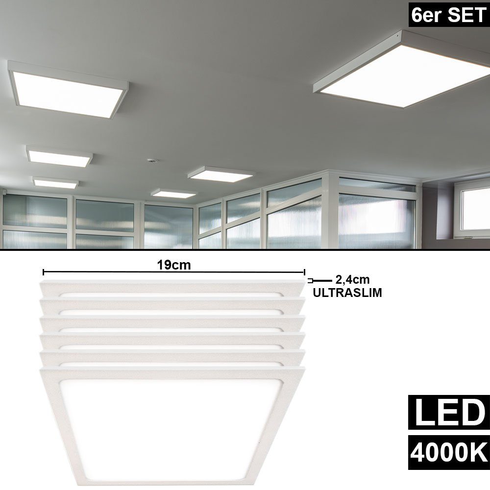 etc-shop LED Deckenleuchte, LED-Leuchtmittel fest verbaut, Neutralweiß, 6x LED Panel Decken Aufbau Strahler Lampen ALU Arbeits Zimmer Raster | Deckenlampen
