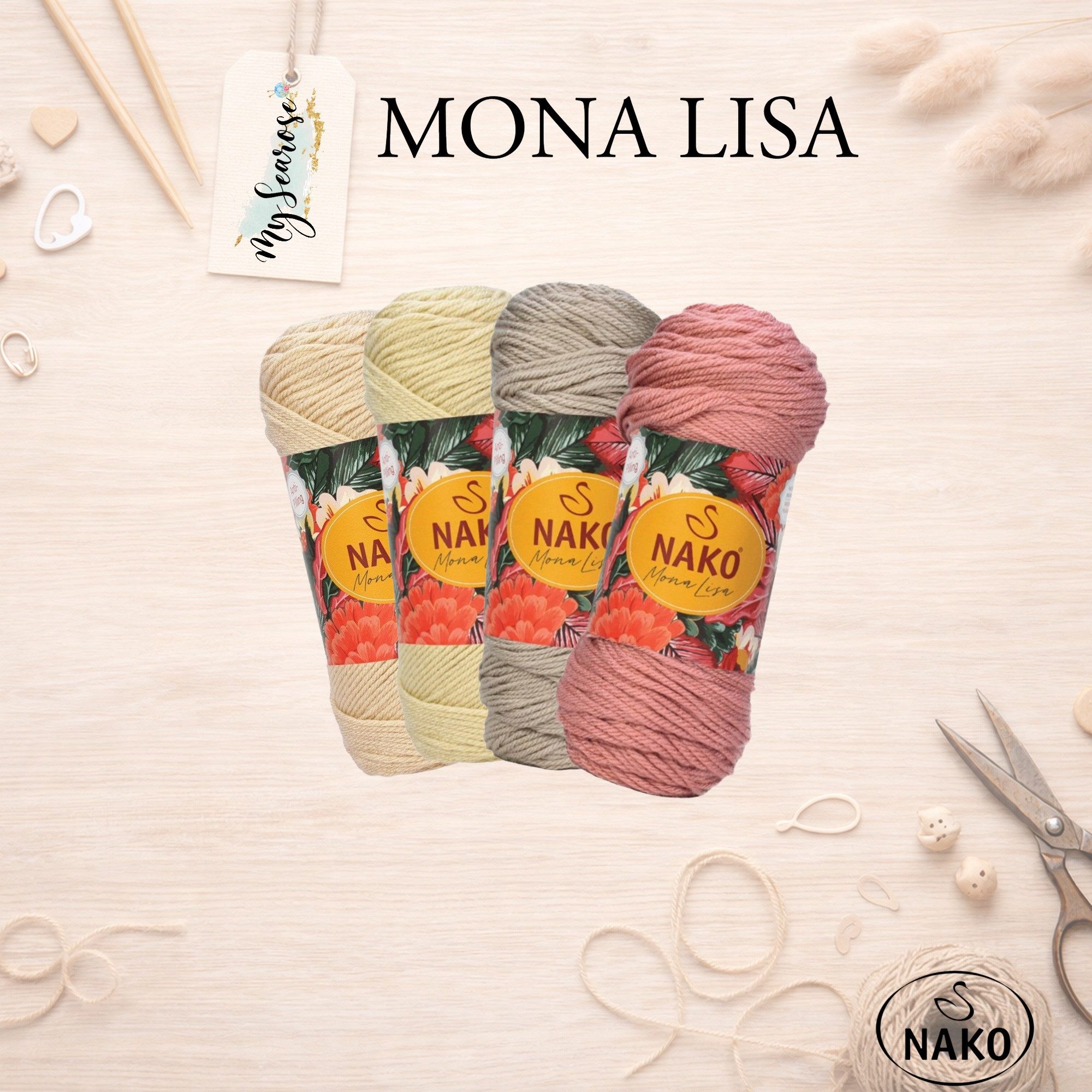 NAKO 5 x Nako Mona Lisa Häkelwolle, 170 m, Strickgarn,Häkelgarn