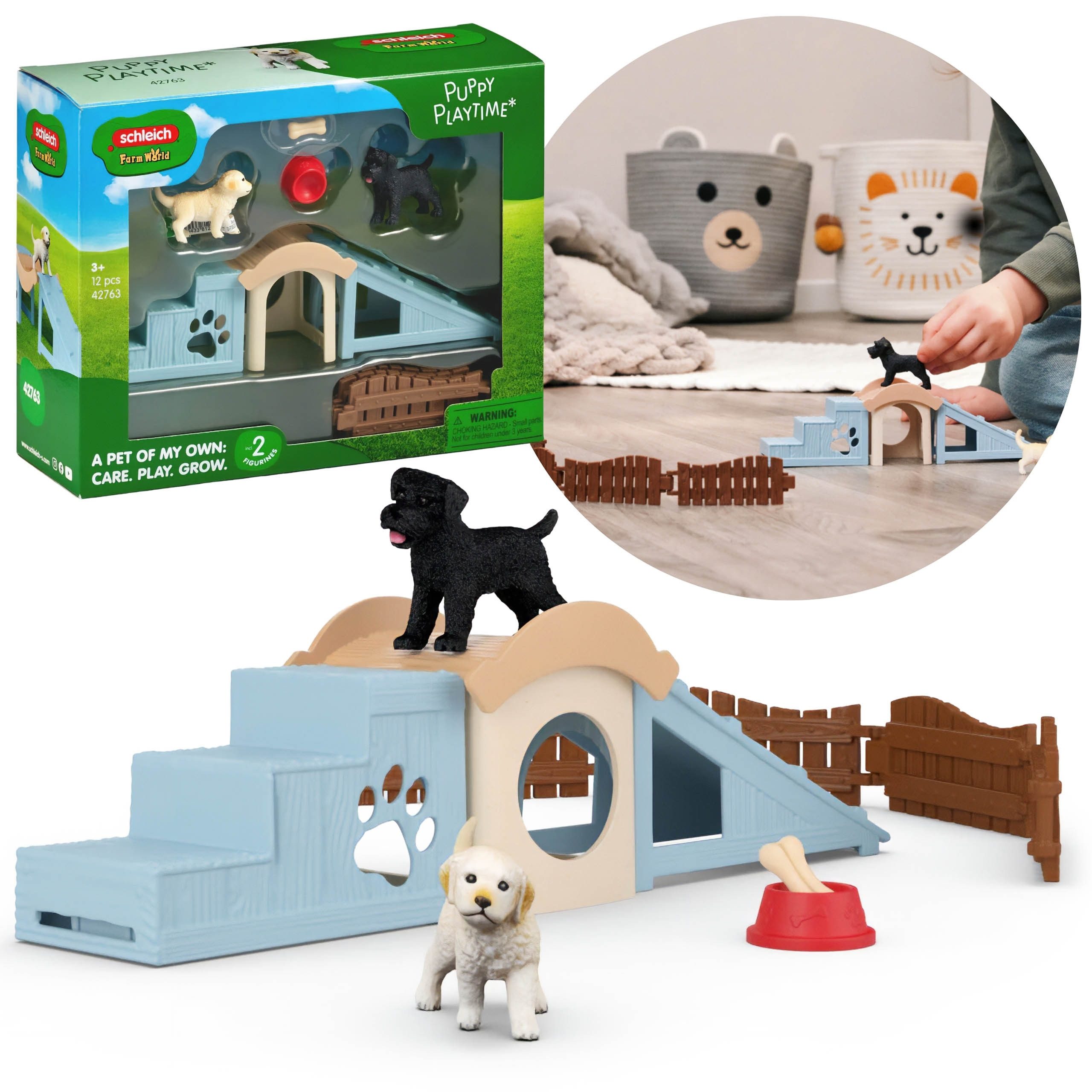 Sarcia.eu Spielfigur Schleich Farm World Welpen Spielplatz, Set mit Figuren 3+