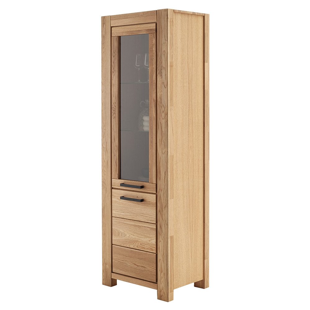 Lomadox Vitrine SELISTE-06 Massivholzmöbel, Eiche teilmassiv geölt, Türanschlag links