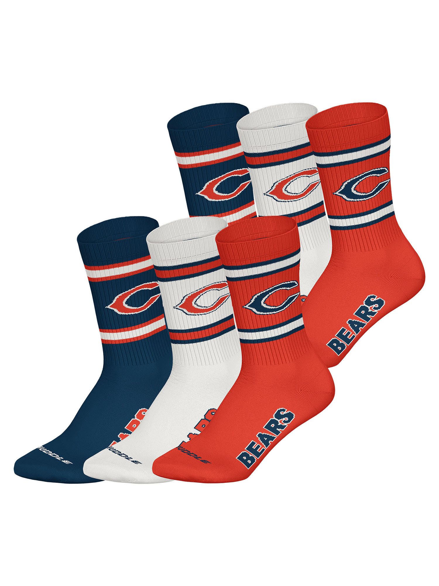 HUDDLE Freizeitsocken Chicago Bears Crew (6-Paar) Casual Socken, Alltagssocken, Bequeme Socken