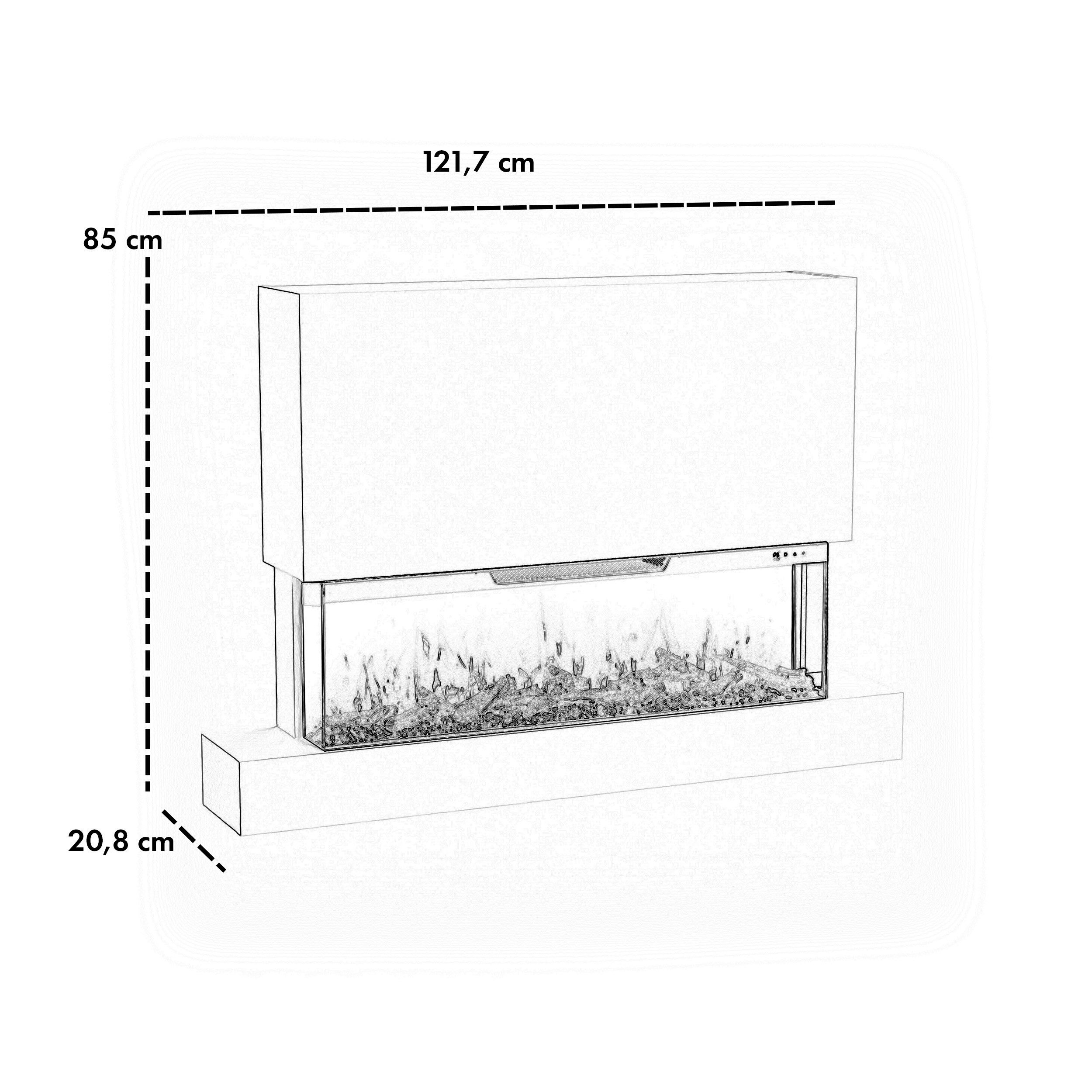 GF Core Elektrokamin GF Core Clear Wall XL Elektrokamin Weiß 36, Elektrischer Kamin mit APP Steuerung, Heizleistung (900- 1800 W)